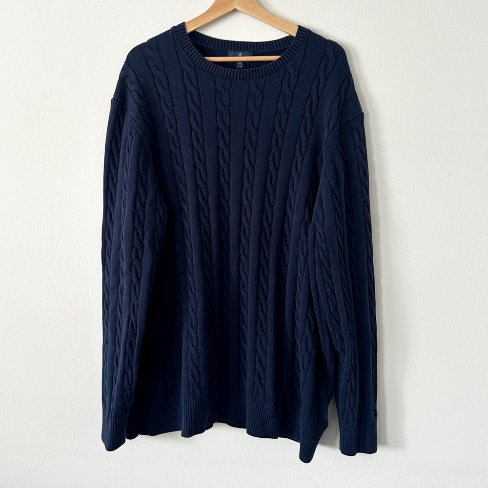 Brooks Brothers Navy Blue Cable Knit Sweater Size 2XLT 100% Supima Cotton
